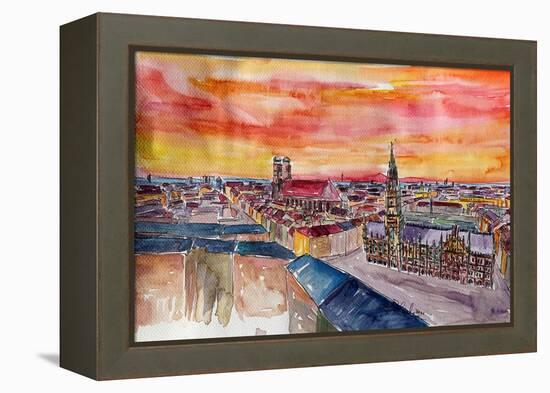 Munich City Center View From St Peter-Markus Bleichner-Framed Stretched Canvas