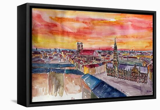 Munich City Center View From St Peter-Markus Bleichner-Framed Stretched Canvas