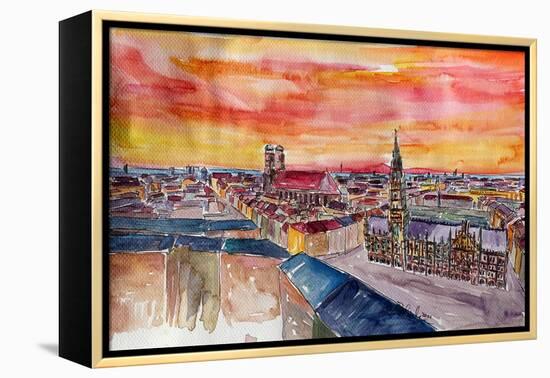 Munich City Center View From St Peter-Markus Bleichner-Framed Stretched Canvas