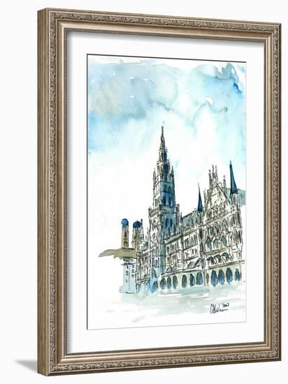 Munich City Hall with Church of Our Lady-Markus Bleichner-Framed Art Print