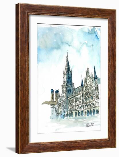 Munich City Hall with Church of Our Lady-Markus Bleichner-Framed Art Print