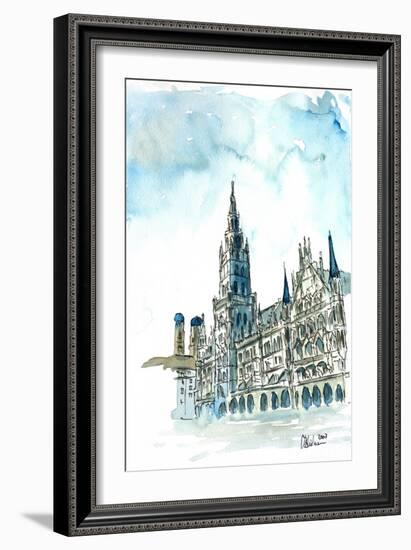 Munich City Hall with Church of Our Lady-Markus Bleichner-Framed Art Print