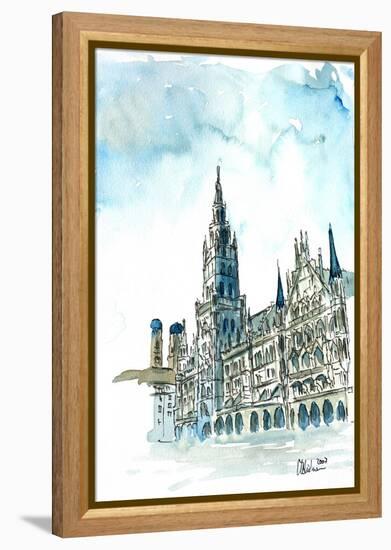 Munich City Hall with Church of Our Lady-Markus Bleichner-Framed Stretched Canvas