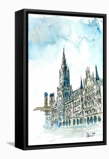 Munich City Hall with Church of Our Lady-Markus Bleichner-Framed Stretched Canvas