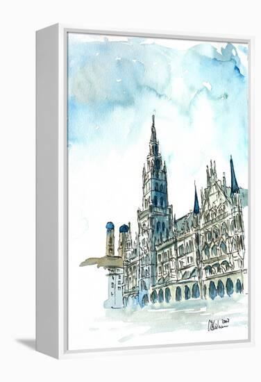 Munich City Hall with Church of Our Lady-Markus Bleichner-Framed Stretched Canvas