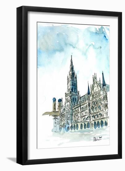 Munich City Hall with Church of Our Lady-Markus Bleichner-Framed Premium Giclee Print