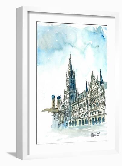 Munich City Hall with Church of Our Lady-Markus Bleichner-Framed Premium Giclee Print