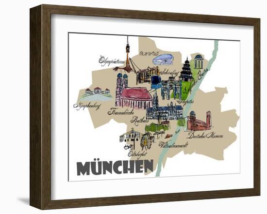 Munich Map Overview Best Of Highlights-Markus Bleichner-Framed Art Print