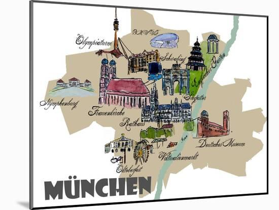 Munich Map Overview Best Of Highlights-Markus Bleichner-Mounted Art Print