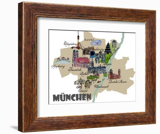 Munich Map Overview Best Of Highlights-Markus Bleichner-Framed Art Print