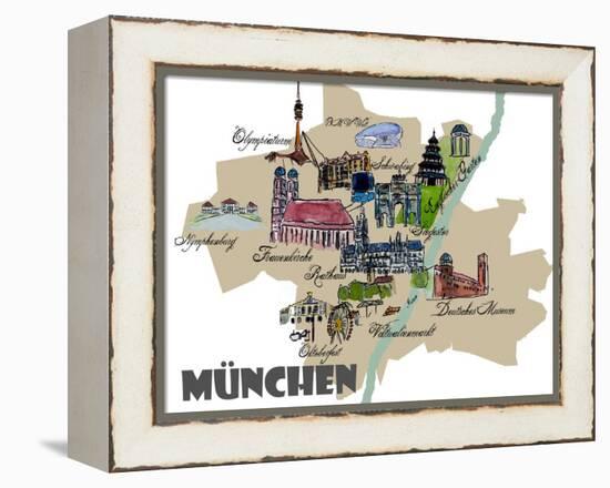 Munich Map Overview Best Of Highlights-Markus Bleichner-Framed Stretched Canvas