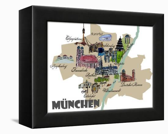 Munich Map Overview Best Of Highlights-Markus Bleichner-Framed Stretched Canvas