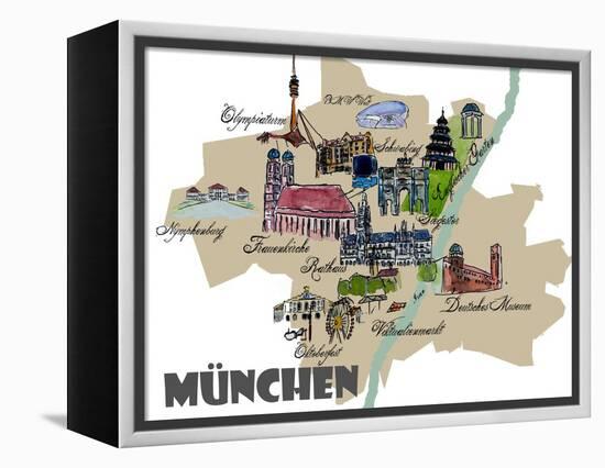 Munich Map Overview Best Of Highlights-Markus Bleichner-Framed Stretched Canvas