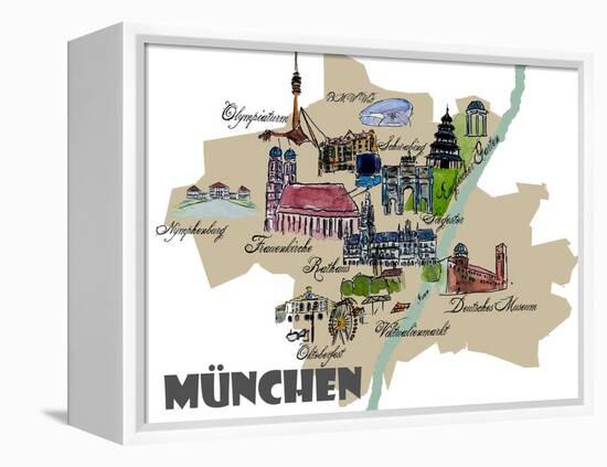 Munich Map Overview Best Of Highlights-Markus Bleichner-Framed Stretched Canvas