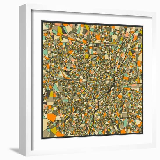 Munich Map-Jazzberry Blue-Framed Art Print