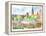 Munich Market Scene with Trees and Church-Markus Bleichner-Framed Stretched Canvas