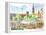 Munich Market Scene with Trees and Church-Markus Bleichner-Framed Stretched Canvas