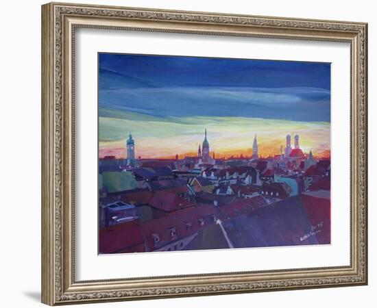 Munich Rooftop View At Sunset-Markus Bleichner-Framed Art Print