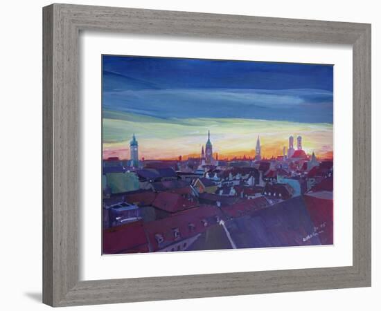 Munich Rooftop View At Sunset-Markus Bleichner-Framed Art Print