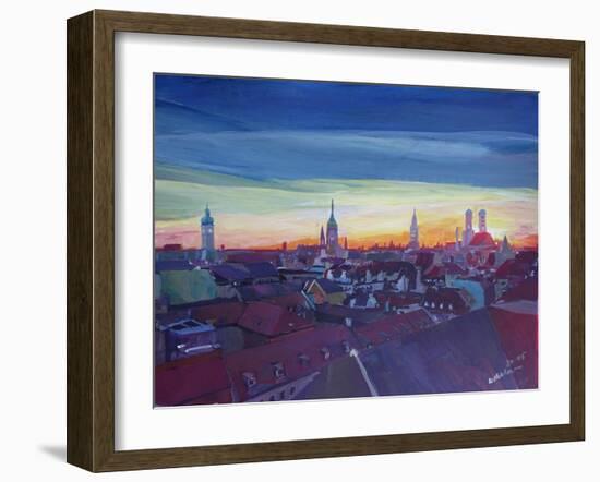 Munich Rooftop View At Sunset-Markus Bleichner-Framed Art Print