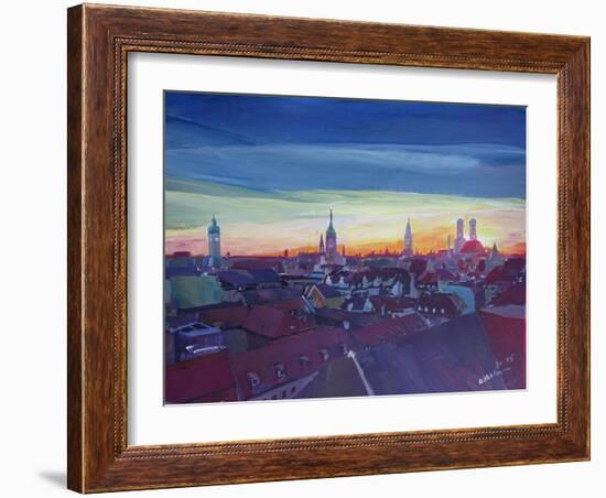 Munich Rooftop View At Sunset-Markus Bleichner-Framed Art Print