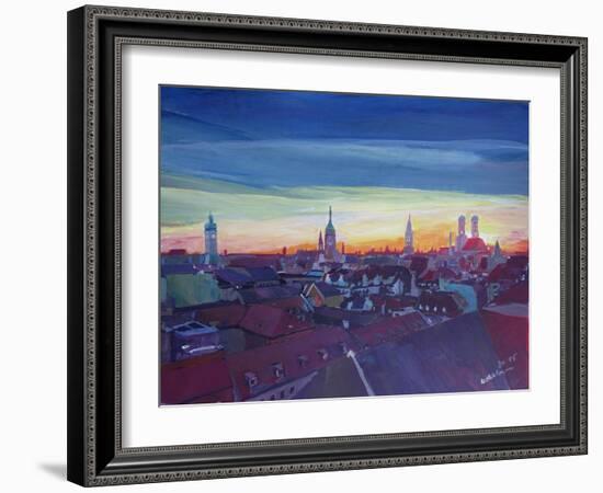 Munich Rooftop View At Sunset-Markus Bleichner-Framed Art Print