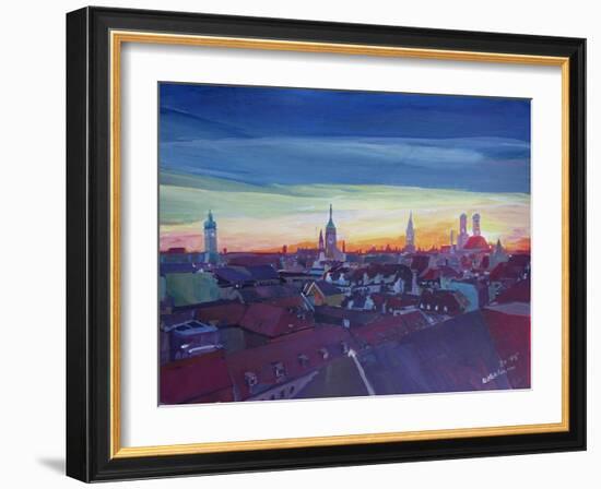 Munich Rooftop View At Sunset-Markus Bleichner-Framed Art Print