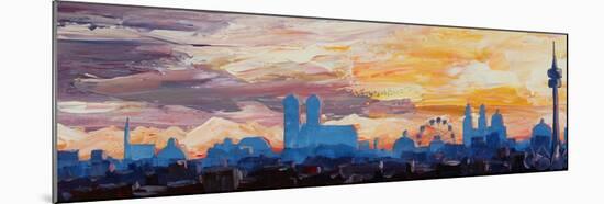 Munich Skyline at Dusk with Alps-Markus Bleichner-Mounted Art Print