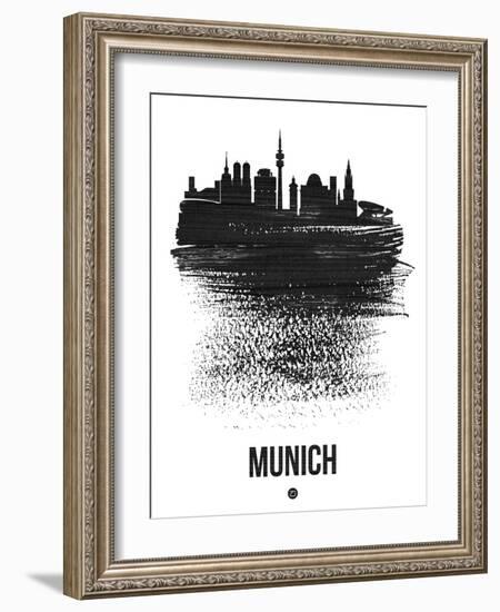 Munich Skyline Brush Stroke - Black-NaxArt-Framed Art Print