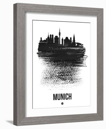 Munich Skyline Brush Stroke - Black-NaxArt-Framed Art Print