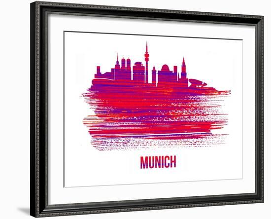 Munich Skyline Brush Stroke - Red-NaxArt-Framed Art Print