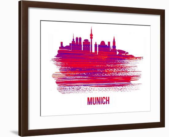 Munich Skyline Brush Stroke - Red-NaxArt-Framed Art Print