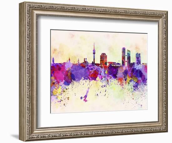 Munich Skyline in Watercolor Background-paulrommer-Framed Art Print