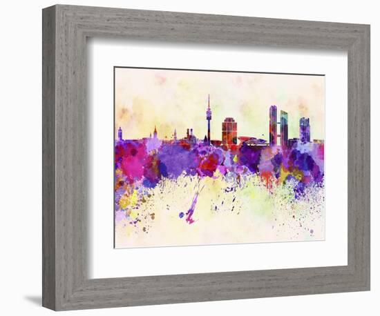 Munich Skyline in Watercolor Background-paulrommer-Framed Art Print