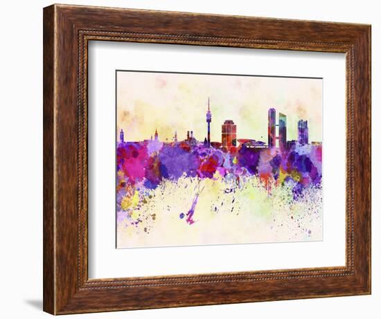 Munich Skyline in Watercolor Background-paulrommer-Framed Art Print