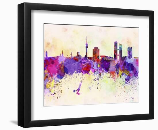 Munich Skyline in Watercolor Background-paulrommer-Framed Art Print