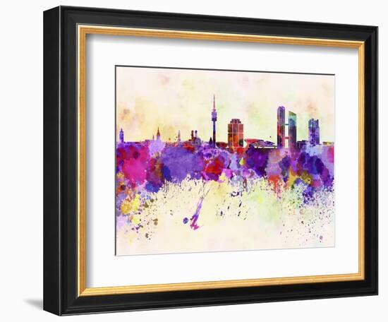 Munich Skyline in Watercolor Background-paulrommer-Framed Art Print