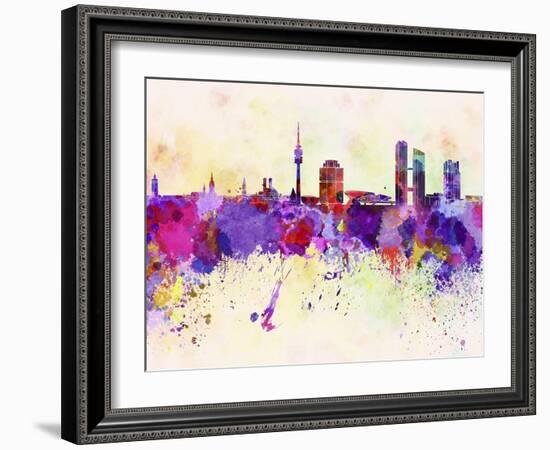 Munich Skyline in Watercolor Background-paulrommer-Framed Art Print