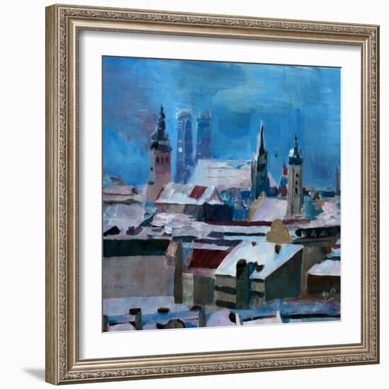 Munich Skyline in Winter with Snow-Markus Bleichner-Framed Art Print