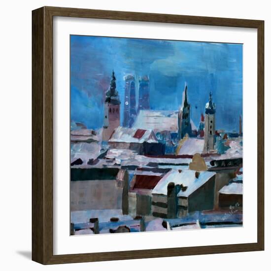 Munich Skyline in Winter with Snow-Markus Bleichner-Framed Art Print