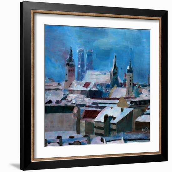 Munich Skyline in Winter with Snow-Markus Bleichner-Framed Art Print