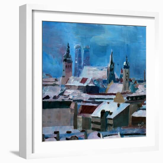 Munich Skyline in Winter with Snow-Markus Bleichner-Framed Art Print