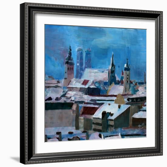 Munich Skyline in Winter with Snow-Markus Bleichner-Framed Art Print