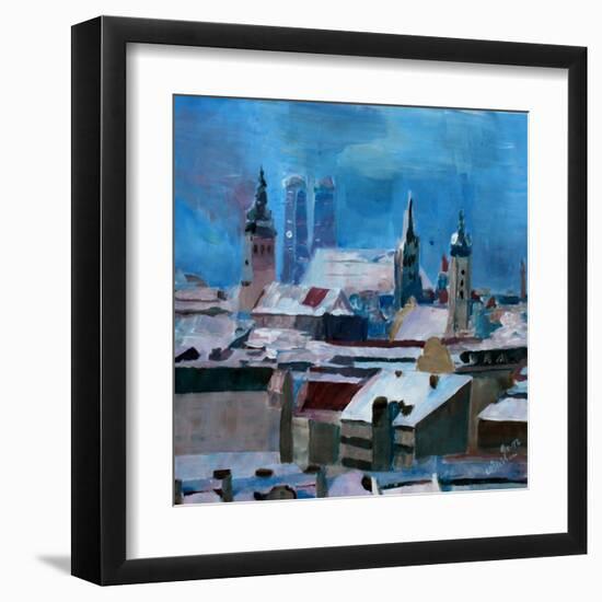 Munich Skyline in Winter with Snow-Markus Bleichner-Framed Art Print