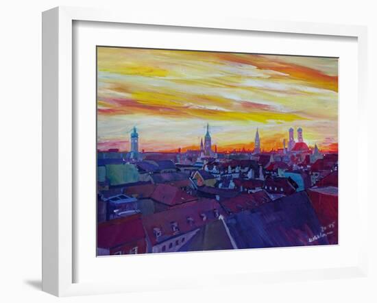 Munich Skyline with Burning Sky at Sunset-Markus Bleichner-Framed Art Print