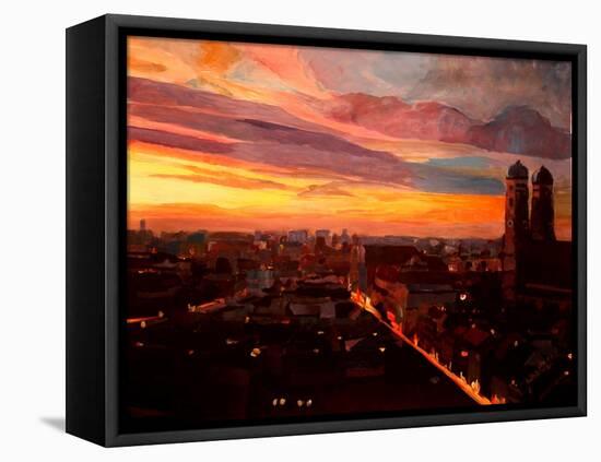 Munich Sunset with Church of Our Lady-Markus Bleichner-Framed Stretched Canvas