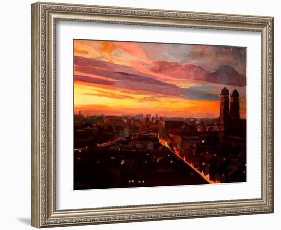 Munich Sunset with Church of Our Lady-Markus Bleichner-Framed Art Print