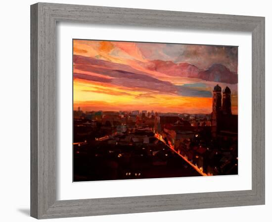 Munich Sunset with Church of Our Lady-Markus Bleichner-Framed Art Print