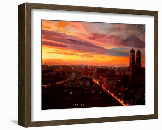 Munich Sunset with Church of Our Lady-Markus Bleichner-Framed Art Print