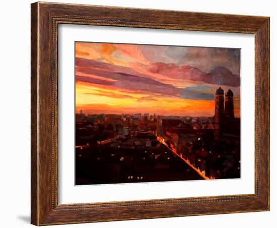 Munich Sunset with Church of Our Lady-Markus Bleichner-Framed Art Print